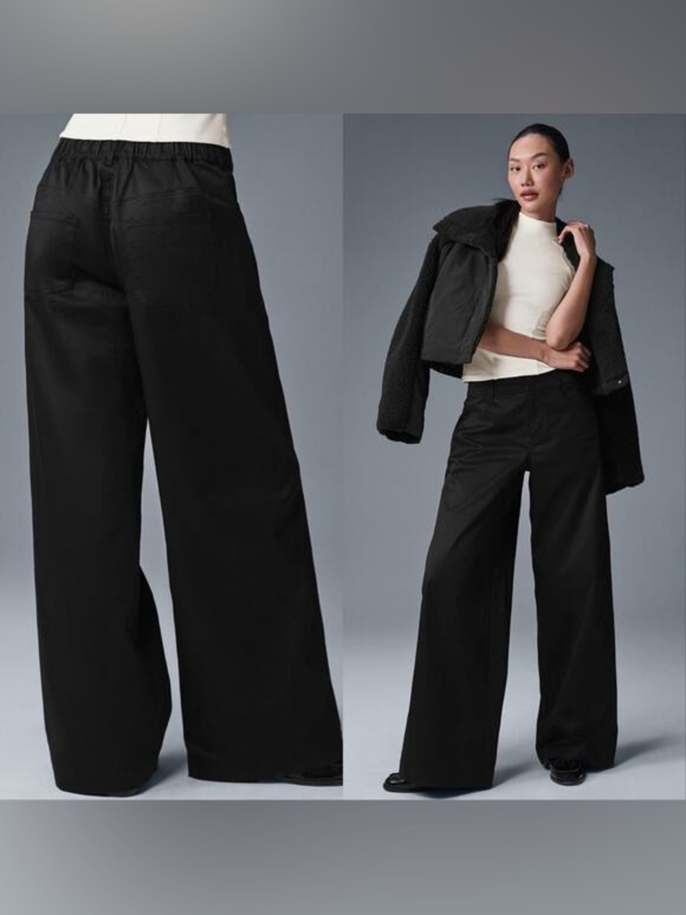 ALO Women's Wanderlust Loose Extra Wide Leg Relaxed Trouser Pant Black Size L
